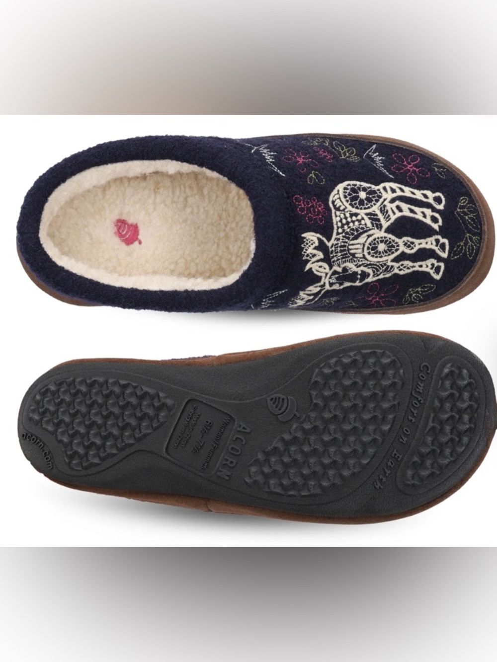 Acorn Navy Embroidered Slip-On Slipper Size 8/9 - Picture 3 of 16